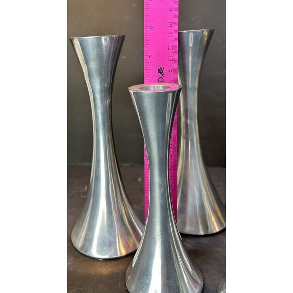 5 New Stainless Steal Hourglass Candle Sticks-MCM- Scandinavian Design- 8”6”4” - Picture 8 of 11
